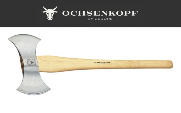 Double-headed axe with wooden handle by OCHSENKOPF.