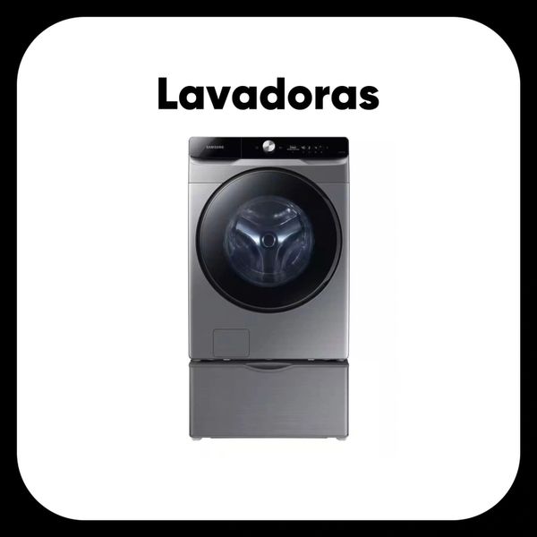 Lavadora moderna de carga frontal en color gris.
