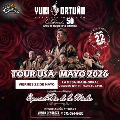 Yuri Ortuño's USA tour in May 2026 celebrating 50 years of artistic career.