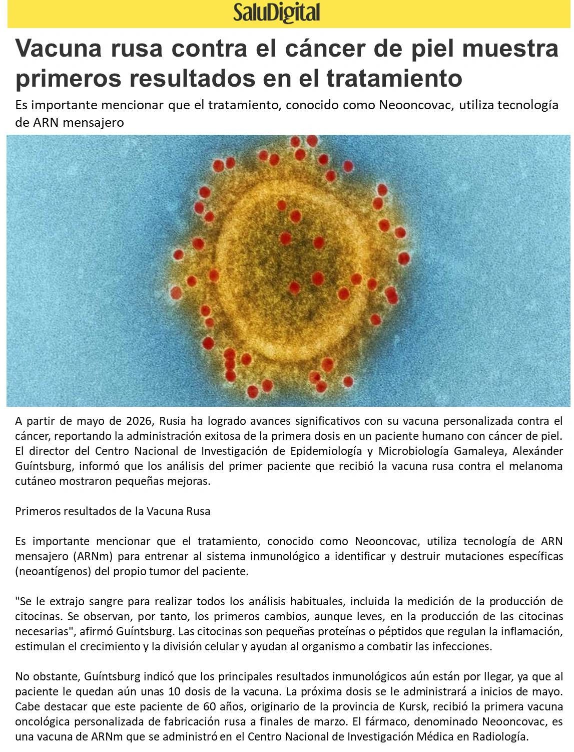 Vacuna rusa para cáncer de piel muestra primeros resultados prometedores.