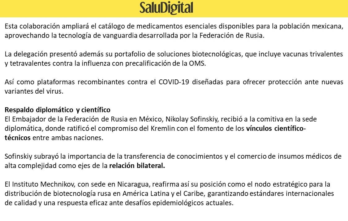 Colaboración México-Rusia en medicamentos y biotecnología para combatir virus.