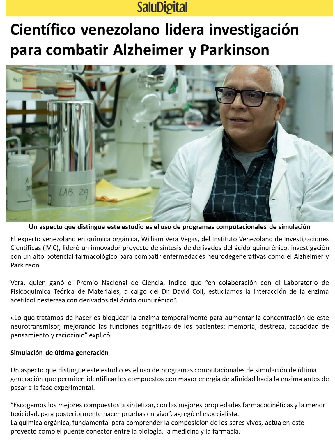 Científico venezolano lidera investigación para combatir Alzheimer y Parkinson.