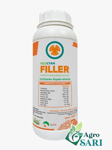 Envase de fertilizante orgánico mineral FICOCYAN FILLER con extracto hidrolizado de algas.