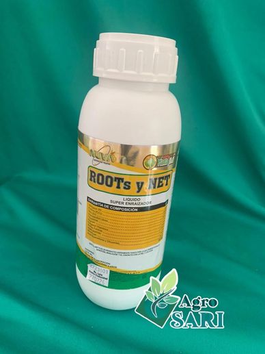 Frasco de producto agrícola ROOTs y NET.