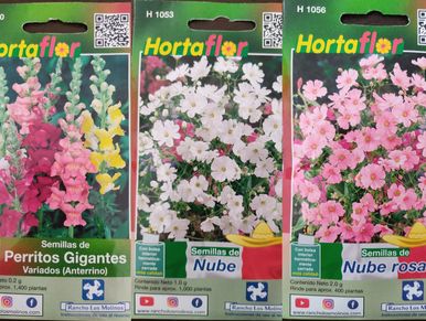 Tres paquetes de semillas de flores HortaFlor.