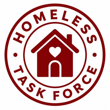 Logo of Homeless Task Force with a heart and house.