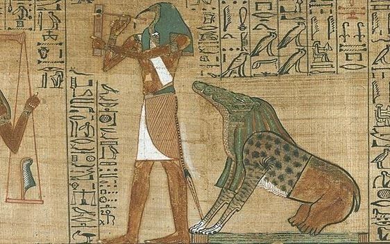 Thot llevando el registro del juicio, junto a Ammit Thot llevando el registro del juicio, junto a Ammit