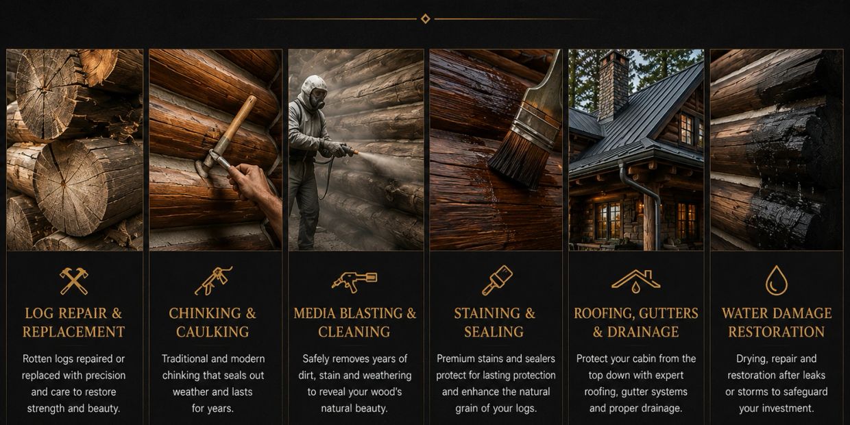Step-by-step log cabin restoration services.
