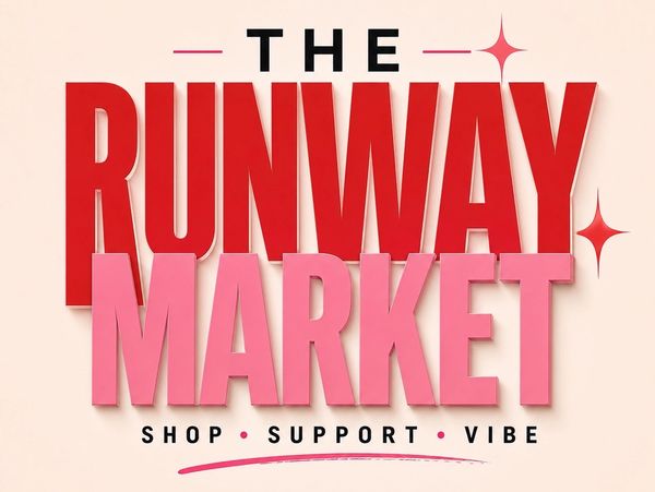 Bold text reading 'The Runway Market' with a tagline 'Shop Support Vibe'.