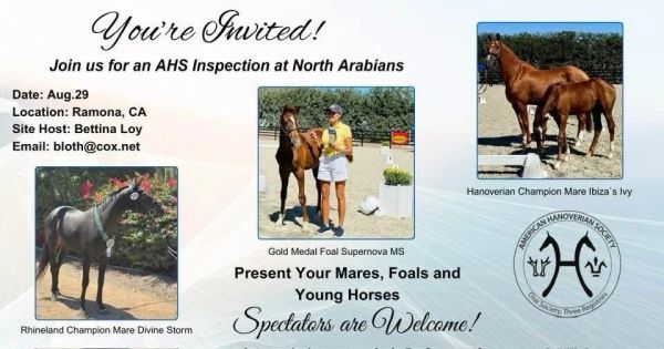 Invitation for AHS inspection event with horses in Ramona, CA.