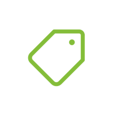 Green price tag icon with a hole on the right side.