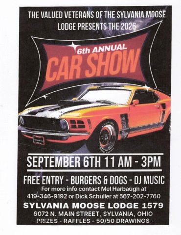 2026 Sylvania Moose Lodge 6th Annual Car Show flyer.