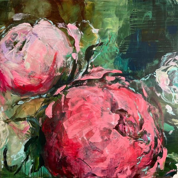 Expressive abstract florals. Pink roses