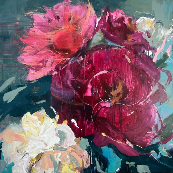 Abstract expressive florals. Pinks and whites. 