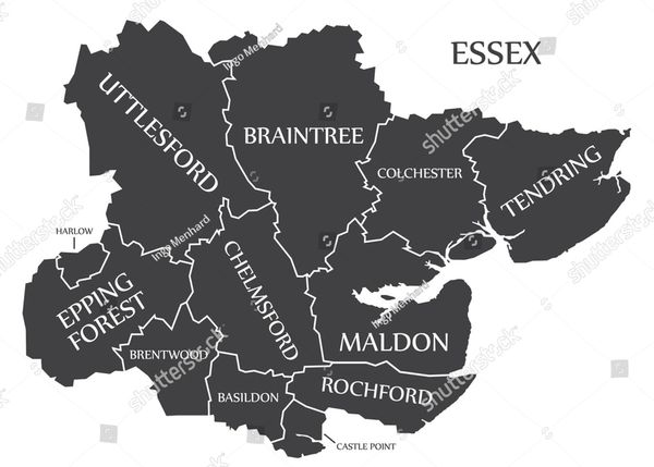 Map of Essex showing its districts and major towns.