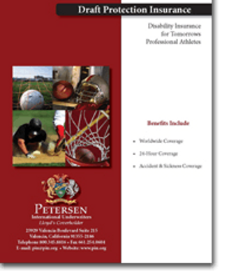 Sports Draft Protection Disability Brochure from Petersen International Underwriters including for N