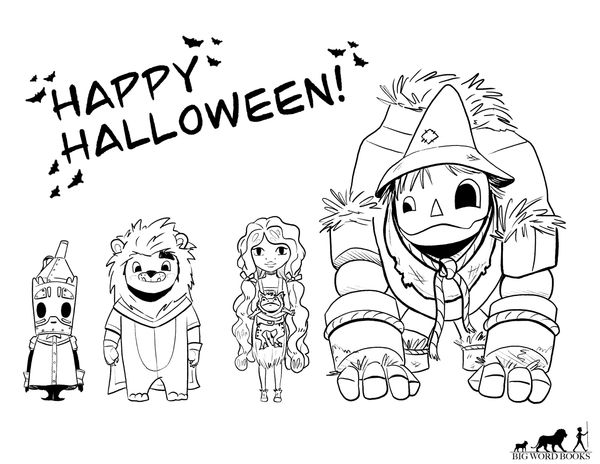 Halloween colouring sheet of The You Inside You characters dressed up as The Wizard of Oz. Includes 