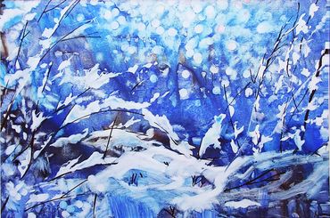 snow, branches, blue light