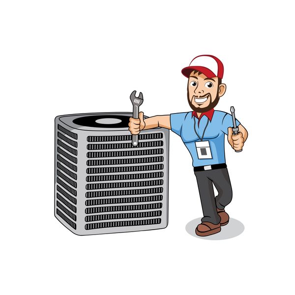 HVAC technician standing next to an air conditioning unit