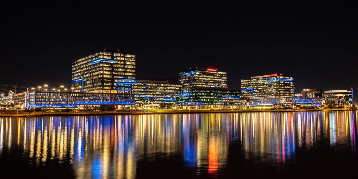 Skyline of Tempe Arizona at night.