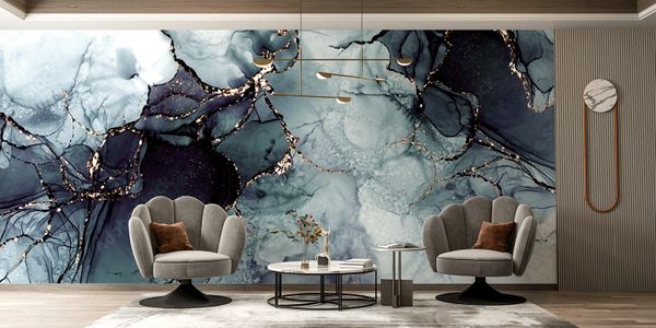 Grey and gold mural wallpaper
