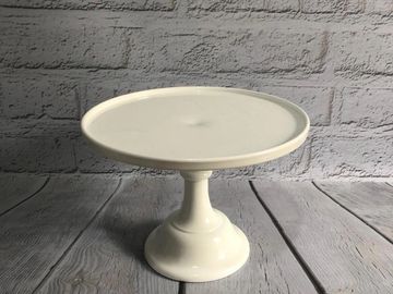 Elegant 9 inch tall White glass cake stand