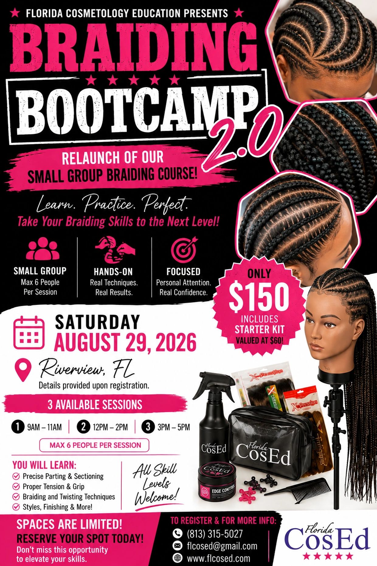 Braiding Bootcamp 2.0 by Florida Cosmetology Education on August 29, 2026.