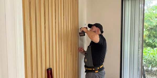 WPC wall panel installation.