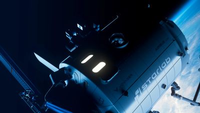 SpaceX Starship cargo spaceship docked in orbit.