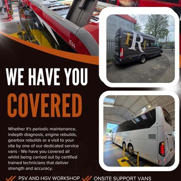 Service vans and workshop offering comprehensive vehicle maintenance and support.