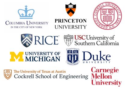 University Logos of Columbia, Princeton, Cornell, Rice, USC, UMich, Duke, UT Austin, Carnegie Mellon