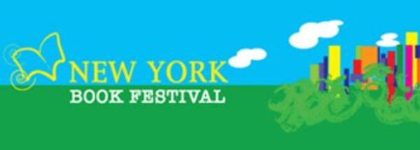 Colorful logo of the New York Book Festival with books and city skyline.