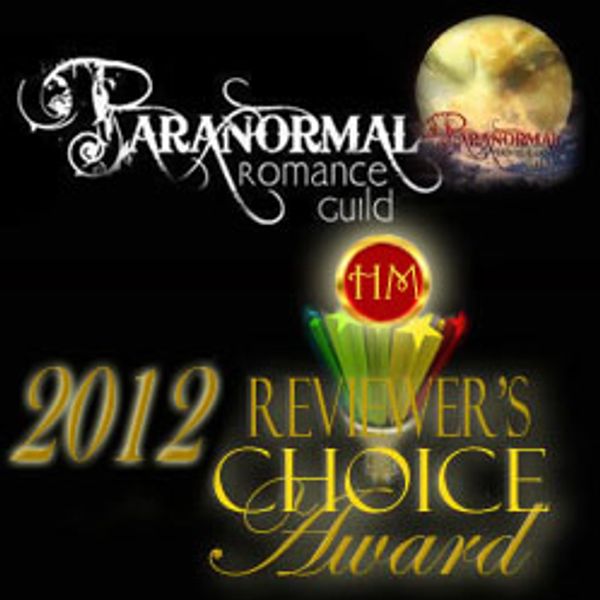 2012 Paranormal Romance Guild Reviewer's Choice Award badge with moon and trophy.