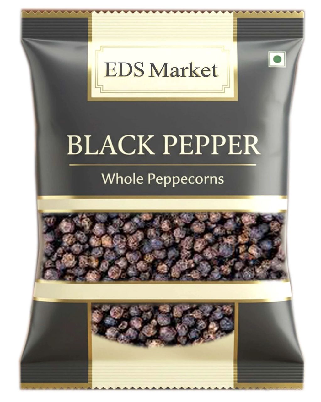 Package of EDS Market black pepper whole peppercorns.