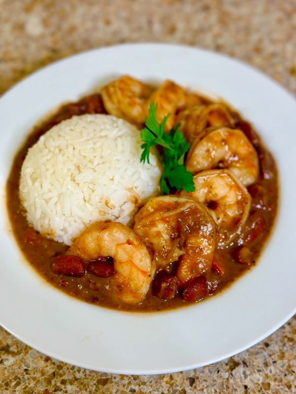 A Southern Classic of Red Beans and Rice, with Shrimp