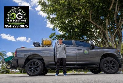 3G Pest Solutions owner with service truck, providing preventative pest control in Boca Raton, FL