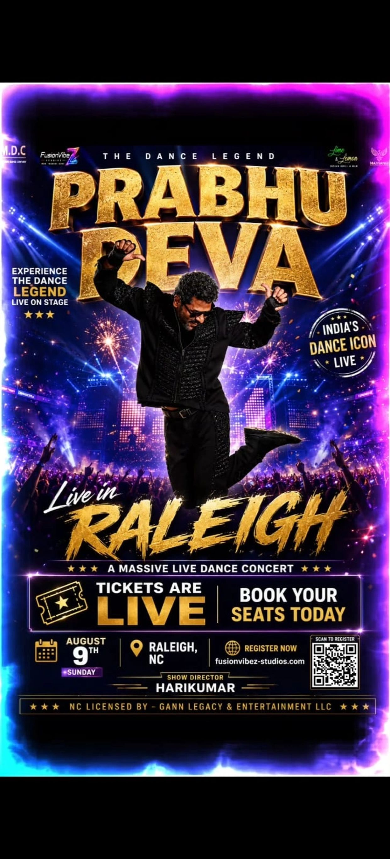 Prabhu Deva live dance concert in Raleigh on August 9th.