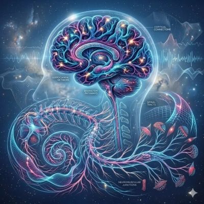 Artistic visualization of the human brain and nervous system.