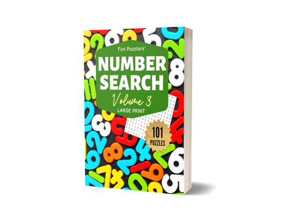 Number Search by Fun Puzzlers Volume Three featuring one hundred and one puzzles.