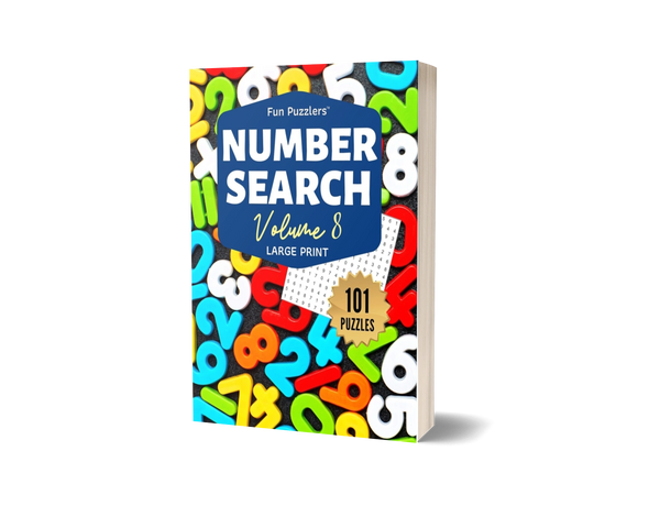 Number Search by Fun Puzzlers Volume Eight featuring one hundred and one puzzles.