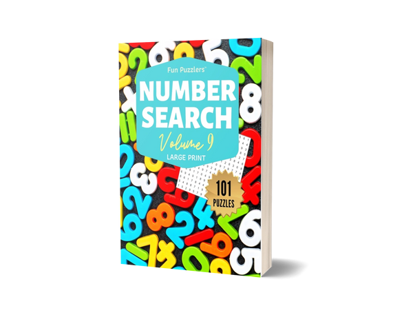 Number Search by Fun Puzzlers Volume Nine featuring one hundred and one puzzles.