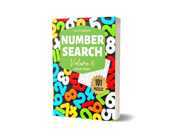 Number Search by Fun Puzzlers Volume Six featuring one hundred and one puzzles.