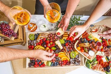 Graze Craze. Cheese, fruit and wine platter.