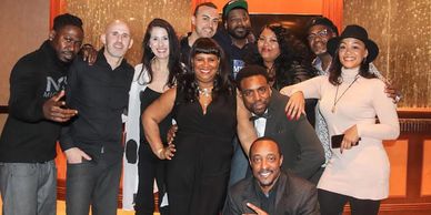 Group of people with Tina Graham at audition.