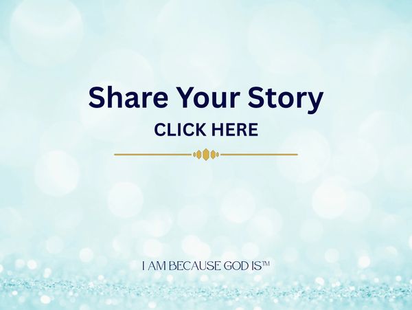 Invitation to share personal stories with a serene, sparkly background.