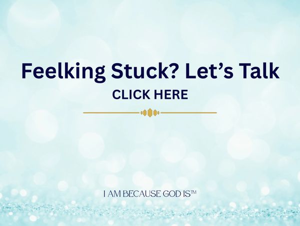 Text on a blue background inviting conversation with 'Feeling Stuck? Let's Talk' and 'Click Here'.