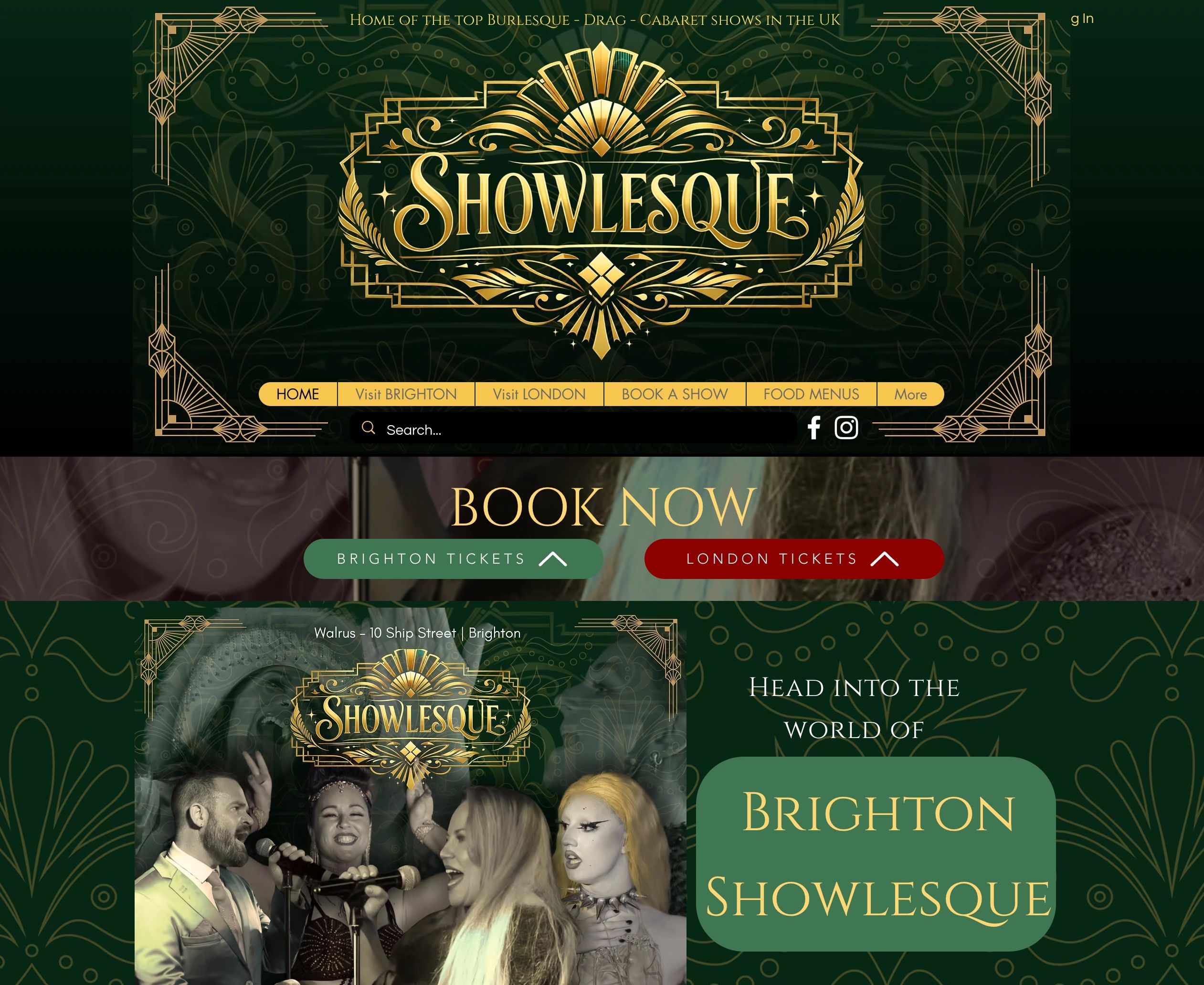 Showlesque website for burlesque, drag, and cabaret shows in the UK.
