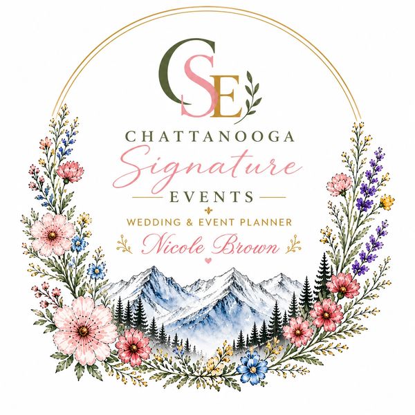 Elegant floral logo for Chattanooga Signature Events by Nicole Brown, wedding and event planner.