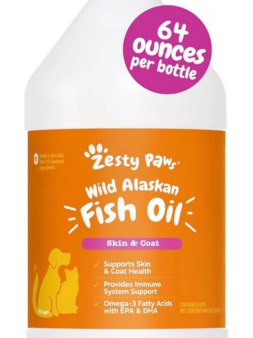 Zesty Paws Wild Alaskan Fish Oil for skin and coat health.