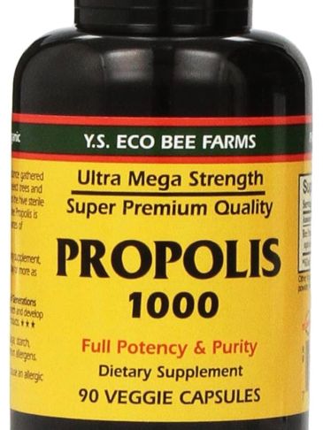 Bottle of Y.S. Eco Bee Farms Propolis 1000 dietary supplement.